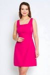 Fuşya Mini Diz Üstü Geniş Kare Yaka Abiye Elbise