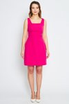 Fuşya Mini Diz Üstü Geniş Kare Yaka Abiye Elbise