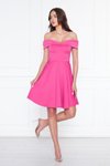 Fuşya Mini Kloş Kalp Yaka Düşük Omuz Abiye Elbise