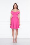 Fuşya Mini Kloş Kalp Yaka Düşük Omuz Abiye Elbise