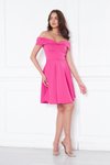 Fuşya Mini Kloş Kalp Yaka Düşük Omuz Abiye Elbise