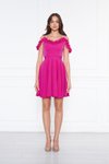 Fuşya Mini Pileli Kloş Ayarlanabilir Askılı Fırfır Detaylı Abiye Elbise