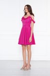 Fuşya Mini Pileli Kloş Ayarlanabilir Askılı Fırfır Detaylı Abiye Elbise