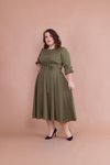 Haki Büyük Beden Midi Elbise