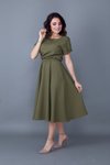 Haki Midi Yarasa Kol Beli Lastikli Cepli Elbise