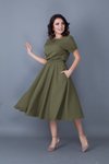 Haki Midi Yarasa Kol Beli Lastikli Cepli Elbise