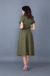 Haki Midi Yarasa Kol Beli Lastikli Cepli Elbise