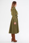 Haki Uzun Kol Midi Gömlek Kuşaklı Beli Lastikli Cepli Elbise