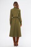 Haki Uzun Kol Midi Gömlek Kuşaklı Beli Lastikli Cepli Elbise
