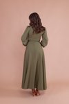 Haki Uzun Kruvaze Yaka Kemerli Elbise