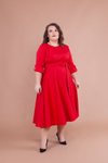 Kırmızı Büyük Beden Midi Elbise