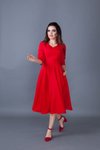 Kırmızı Midi V Yaka Cep Detaylı Elbise