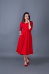 Kırmızı Midi V Yaka Cep Detaylı Elbise
