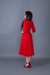 Kırmızı Midi V Yaka Cep Detaylı Elbise