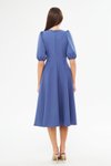 Kot Mavi Balon Kol V Yaka Korsaj Kemer Detaylı Midi Elbise
