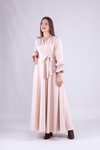 Krem Uzun Kol Kruvaze Yaka Elbise