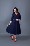 Lacivert Midi Kloş V Yaka Cep Detaylı Elbise