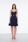Lacivert Mini Askılı Kloş Pileli Sırtı İp Bağlamalı Abiye Elbise