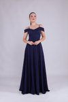 Lacivert Uzun Straplez Omuz Detay Askılı Abiye Elbise