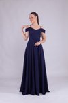 Lacivert Uzun Straplez Omuz Detay Askılı Abiye Elbise