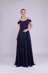 Lacivert Uzun Straplez Omuz Detay Askılı Abiye Elbise