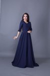 Lacivert Uzun V Yaka Elbise