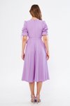 Lila Kruvaze Yaka Büzgülü Kuşaklı Midi Elbise