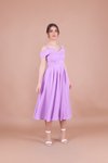 Lila Midi Askılı Düşük Omuz Detay Pileli Abiye Elbise