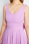 Lila Midi Kloş Pileli V Yaka Sırtı Fiyonklu Abiye Elbise