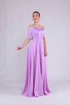 Lila Uzun Askılı Kayık Yaka Püskül Detay Abiye Elbise