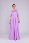 Lila Uzun Askılı Kayık Yaka Püskül Detay Abiye Elbise