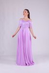 Lila Uzun Askılı Kayık Yaka Püskül Detay Abiye Elbise