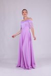 Lila Uzun Askılı Kayık Yaka Püskül Detay Abiye Elbise
