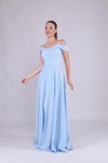 Mavi Uzun Straplez Askılı Omuz Detaylı Abiye Elbise