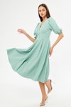 Mint Yeşili Midi Balon Kol V Yaka Korsaj Kemer Detaylı Abiye Elbise