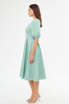 Mint Yeşili Midi Balon Kol V Yaka Korsaj Kemer Detaylı Abiye Elbise