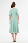 Mint Yeşili Midi Balon Kol V Yaka Korsaj Kemer Detaylı Abiye Elbise
