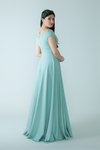 Mint Yeşili Uzun Kruvaze Düşük Omuz Kayık Yaka Abiye Elbise