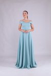 Mint Yeşili Uzun Straplez Omuz Detay Askılı Abiye Elbise