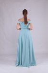 Mint Yeşili Uzun Straplez Omuz Detay Askılı Abiye Elbise