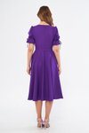 Mor Midi Kruvaze Yaka Büzgülü Kolları Lastikli Kuşaklı Elbise