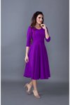 Mor Midi V Yaka Cep Detaylı Elbise