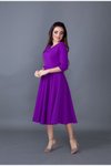 Mor Midi V Yaka Cep Detaylı Elbise