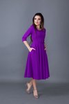 Mor Midi V Yaka Cep Detaylı Elbise