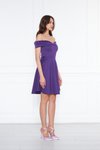 Mor Mini Kloş Kalp Yaka Düşük Omuz Abiye Elbise