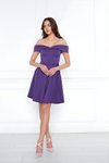Mor Mini Kloş Kalp Yaka Düşük Omuz Abiye Elbise