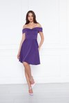 Mor Mini Kloş Kalp Yaka Düşük Omuz Abiye Elbise