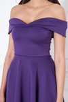 Mor Mini Kloş Kalp Yaka Düşük Omuz Abiye Elbise