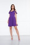 Mor Mini Pileli Kloş Ayarlanabilir Askılı Yaka Fırfır Detay Dokuma Kumaş Abiye Elbise