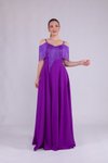 Mor Uzun Askılı Kayık Yaka Püskül Detay Abiye Elbise